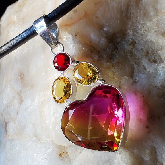GG Unique Jewelry Jewelry - Heart Necklace Natural Tourmaline Citrine Silver